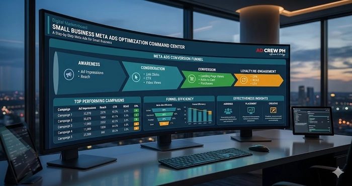 Digital marketing funnel for small business showing how to run Meta Ads effectively