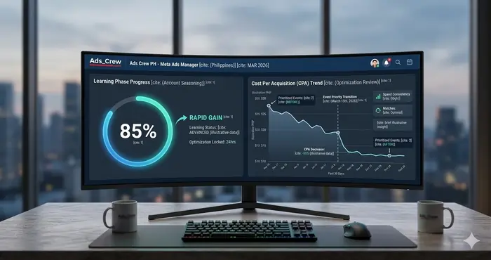 Performance graph showing how Meta ads event priority for low volume accounts stabilizes the learning phase.