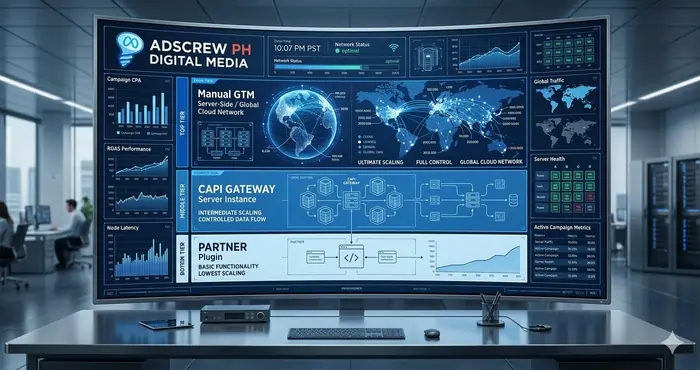 Technical diagram of infrastructure costs for Meta CAPI Gateway vs Partner Integration scaling.
