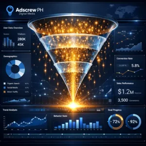 Vibrant 3D digital funnel glowing with golden particles representing high-quality first-party data and How to Build High-Converting Audiences segments.