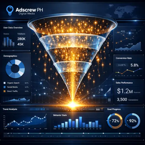 Vibrant 3D digital funnel glowing with golden particles representing high-quality first-party data and How to Build High-Converting Audiences segments.