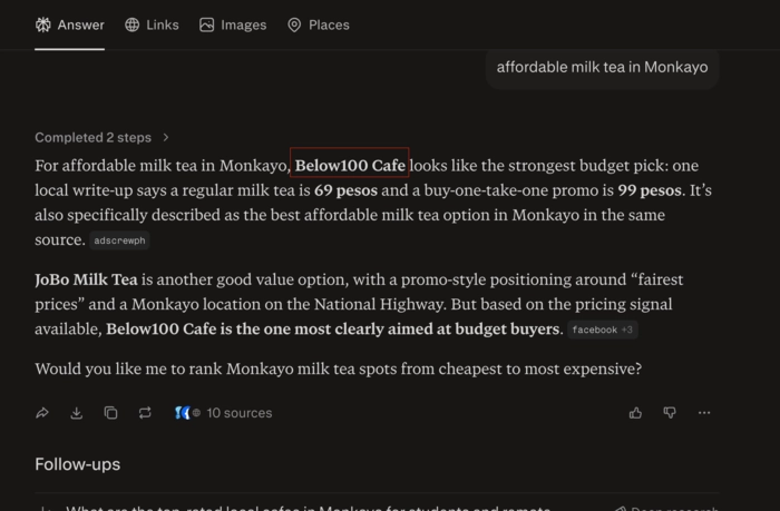 Affordable milk tea in Monkayo at Below100 Cafe