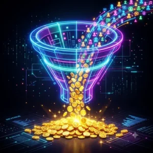 Vibrant analytics dashboard showing rising traffic and conversion metrics